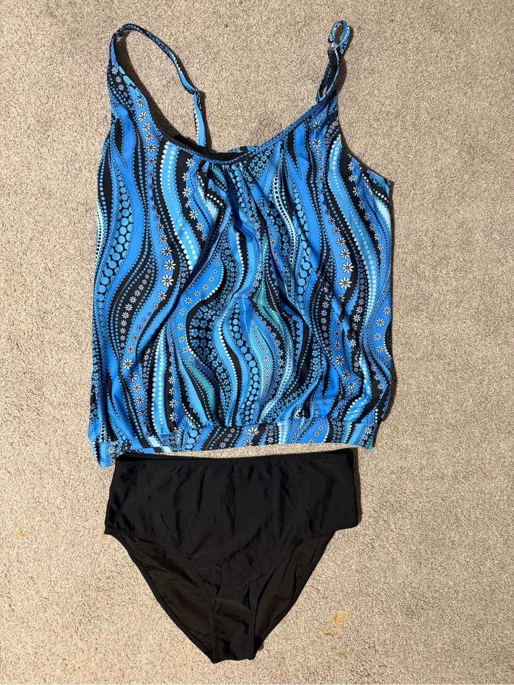 Blue & Black Wave Print Tankini Set